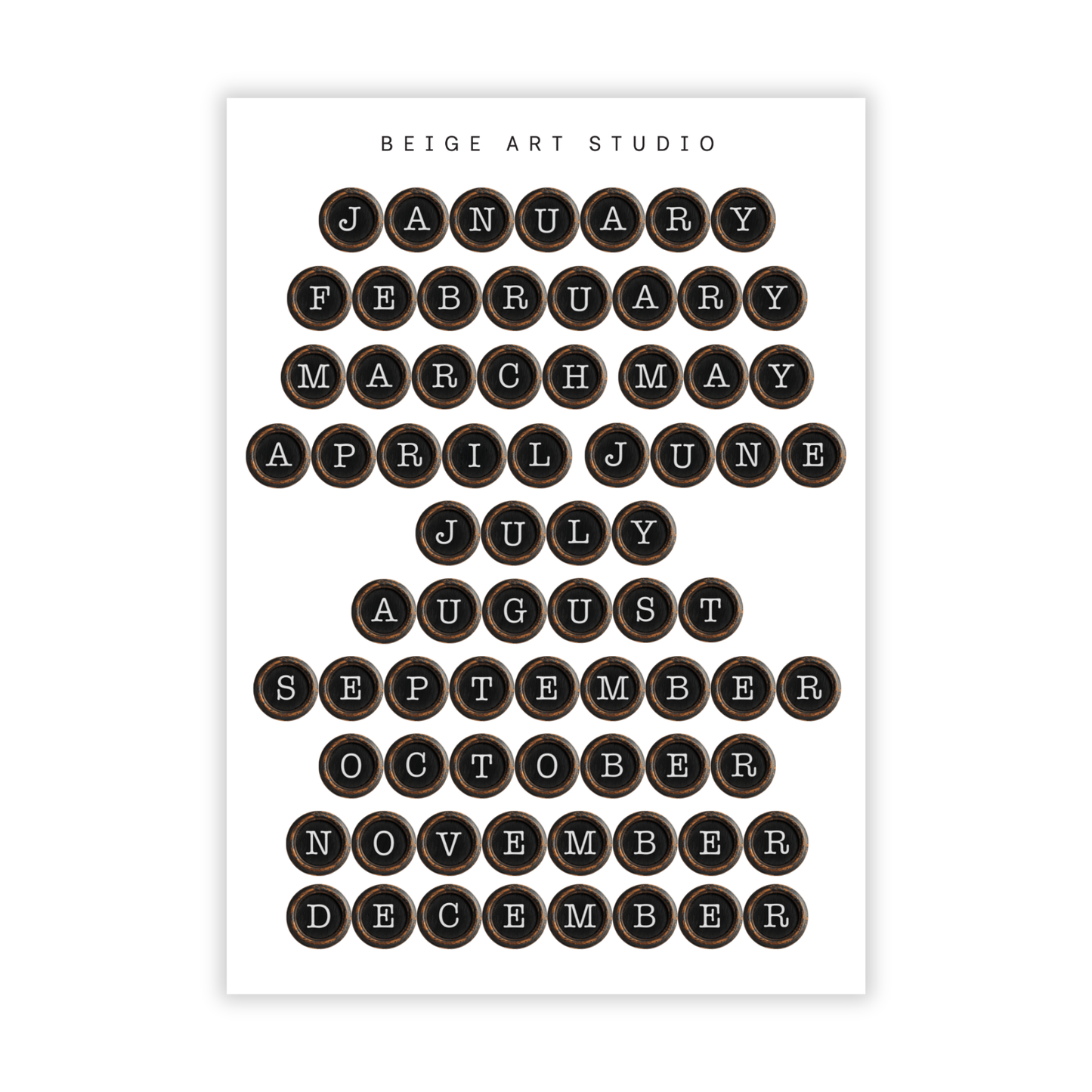 Typewriter Keys- Months | Journaling Stickers